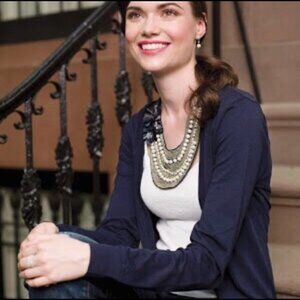 Stella & Dot Natasha Glass Beaded Faux Pearl Bib Necklace Black